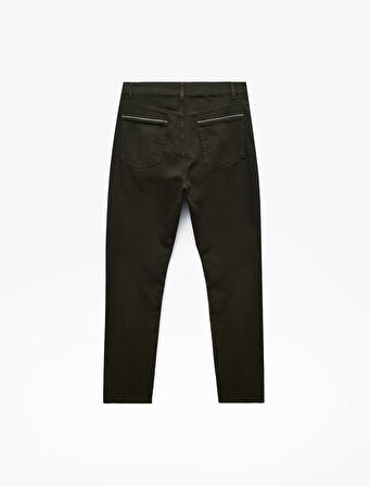 Normal Bel Düğmeli Pamuklu Cep Detaylı Gabardin Pantolon