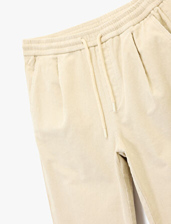 Pamuklu Cepli Bol Kalıp Beli Bağcıklı Fitilli Kadife Pantolon