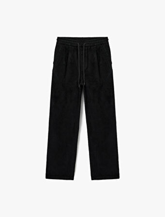 Pamuklu Cepli Bol Kalıp Beli Bağcıklı Kışlık Fitilli Kadife Pantolon