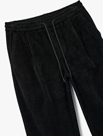 Pamuklu Cepli Bol Kalıp Beli Bağcıklı Kışlık Fitilli Kadife Pantolon