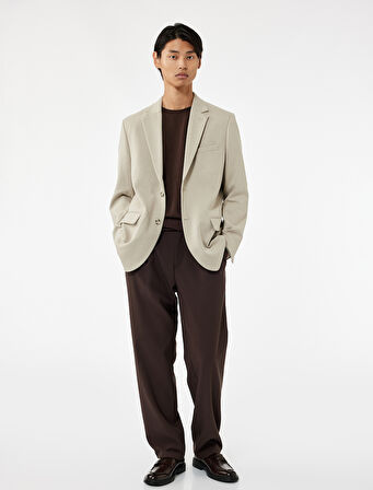 Pike Kumaş Uzun Kollu Kapaklı Cep Detaylı Düğmeli Slim Fit Mono Yaka Blazer Ceket