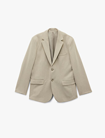 Pike Kumaş Uzun Kollu Kapaklı Cep Detaylı Düğmeli Slim Fit Mono Yaka Blazer Ceket