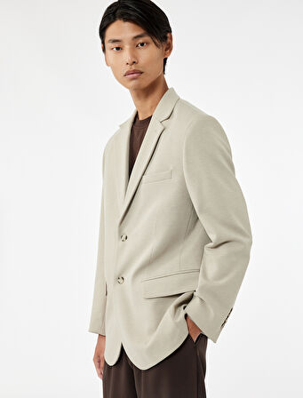Pike Kumaş Uzun Kollu Kapaklı Cep Detaylı Düğmeli Slim Fit Mono Yaka Blazer Ceket