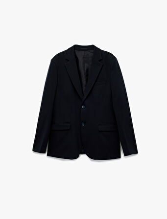 Pike Kumaş Uzun Kollu Kapaklı Cep Detaylı Düğmeli Slim Fit Mono Yaka Blazer Ceket