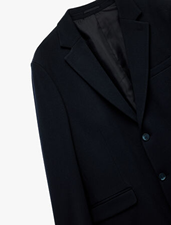 Pike Kumaş Uzun Kollu Kapaklı Cep Detaylı Düğmeli Slim Fit Mono Yaka Blazer Ceket