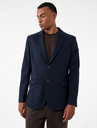 Pike Kumaş Uzun Kollu Kapaklı Cep Detaylı Düğmeli Slim Fit Mono Yaka Blazer Ceket