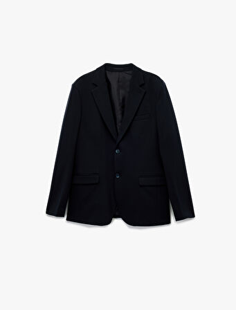Pike Kumaş Uzun Kollu Kapaklı Cep Detaylı Düğmeli Slim Fit Mono Yaka Blazer Ceket
