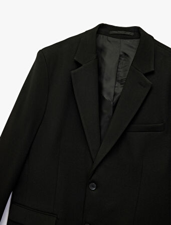Slim Fit Kapaklı Cep Detaylı Uzun Kollu Mono Yaka Blazer Ceket