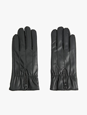 Fermuar Detaylı Suni Deri Eldiven