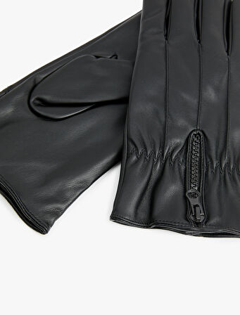 Fermuar Detaylı Suni Deri Eldiven