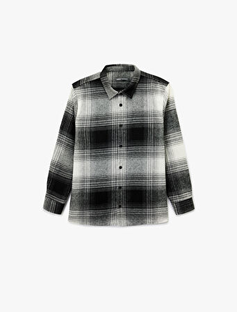 Regular Fit Uzun Kollu Desenli Klasik Yaka Oduncu Gömleği