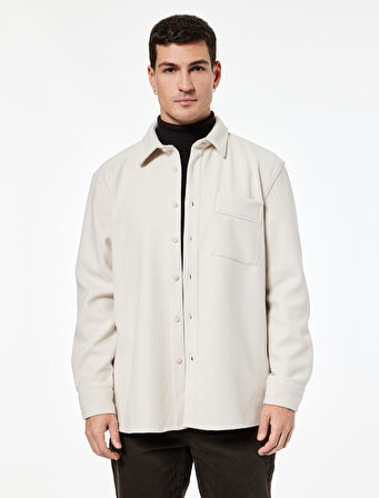 Viskon Karışımlı Cep Detaylı Uzun Kollu Düğmeli Klasik Yaka Gömlek Ceket