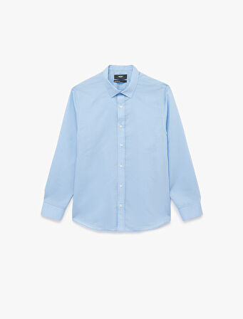 Regular Fit Pamuklu Poplin Klasik Yaka Uzun Kollu Gömlek