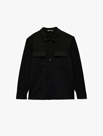 Regular Fit Kapaklı Cep Detaylı Viskon Karışımlı Klasik Yaka Uzun Kollu Gömlek Ceket