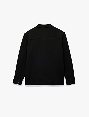 Regular Fit Kapaklı Cep Detaylı Viskon Karışımlı Klasik Yaka Uzun Kollu Gömlek Ceket