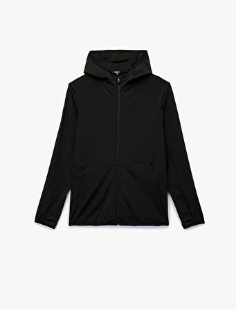 Slim Fit Uzun Kollu Fermuarlı Cep Detaylı Kapşonlu Spor Sweatshirt