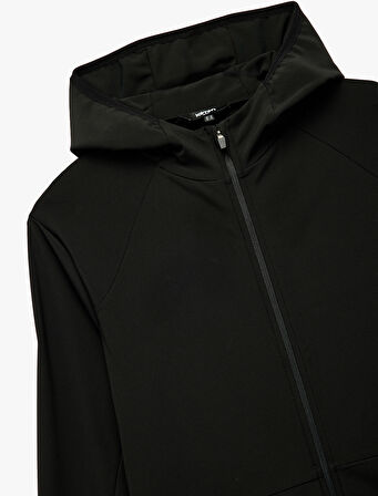 Slim Fit Uzun Kollu Fermuarlı Cep Detaylı Kapşonlu Spor Sweatshirt