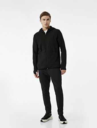 Slim Fit Uzun Kollu Fermuarlı Cep Detaylı Kapşonlu Spor Sweatshirt