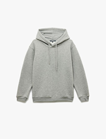 Şardonlu Uzun Kollu Basic Kapşonlu Sweatshirt