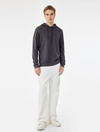 Şardonlu Uzun Kollu Basic Kapşonlu Sweatshirt