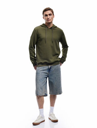 Şardonlu Uzun Kollu Basic Kapşonlu Sweatshirt