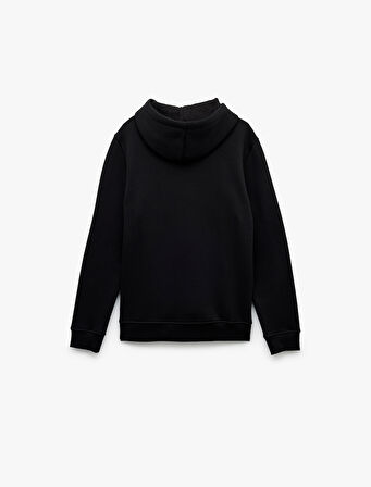 Şardonlu Uzun Kollu Basic Kapşonlu Sweatshirt