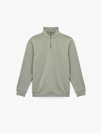 Uzun Kollu Şardonlu Basic Yarım Fermuarlı Sweatshirt