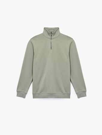 Uzun Kollu Şardonlu Basic Yarım Fermuarlı Sweatshirt