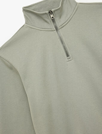Uzun Kollu Şardonlu Basic Yarım Fermuarlı Sweatshirt