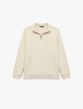Uzun Kollu Şardonlu Basic Yarım Fermuarlı Sweatshirt