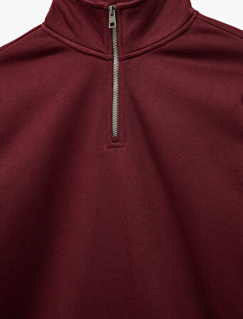 Uzun Kollu Şardonlu Basic Yarım Fermuarlı Sweatshirt