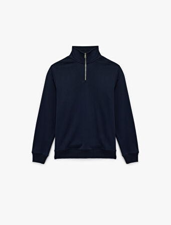 Uzun Kollu Şardonlu Basic Yarım Fermuarlı Sweatshirt