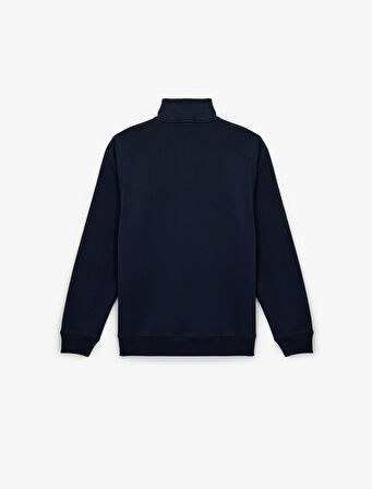 Uzun Kollu Şardonlu Basic Yarım Fermuarlı Sweatshirt