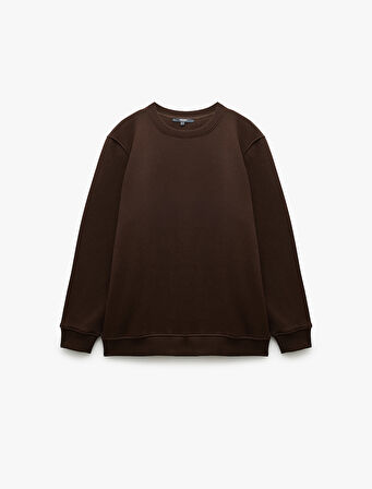 Pamuklu Uzun Kollu Şardonlu Bisiklet Yaka Erkek Basic Sweatshirt