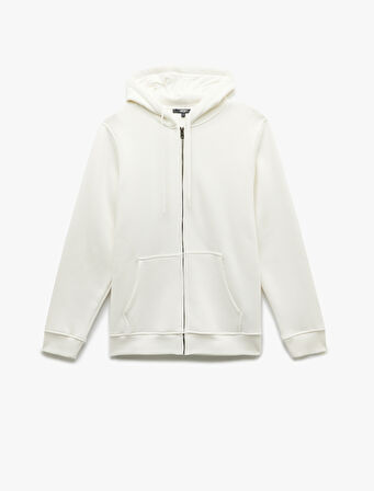 Uzun Kollu Şardonlu Fermuarlı Kanguru Cepli Sweatshirt