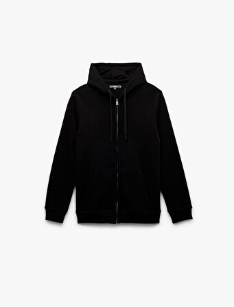 Uzun Kollu Şardonlu Fermuarlı Kanguru Cepli Sweatshirt