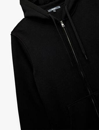 Uzun Kollu Şardonlu Fermuarlı Kanguru Cepli Sweatshirt