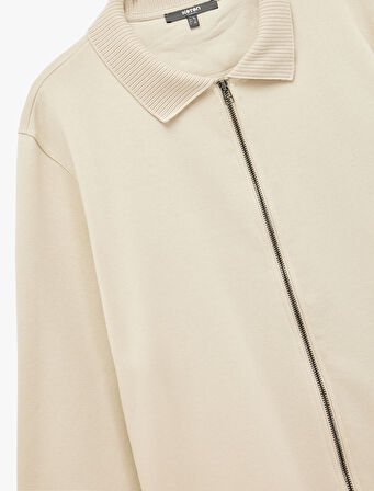 Regular Fit Uzun Kollu Şardonlu Fermuarlı Hırka
