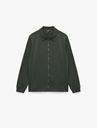 Regular Fit Uzun Kollu Şardonlu Fermuarlı Hırka