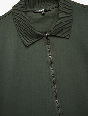 Regular Fit Uzun Kollu Şardonlu Fermuarlı Hırka