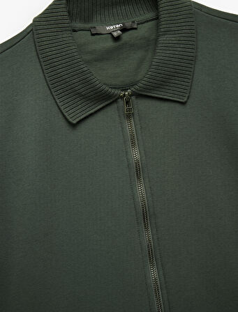 Regular Fit Uzun Kollu Şardonlu Fermuarlı Hırka