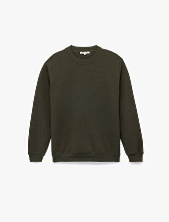 Dokulu Uzun Kollu Basic Bisiklet Yaka Sweatshirt