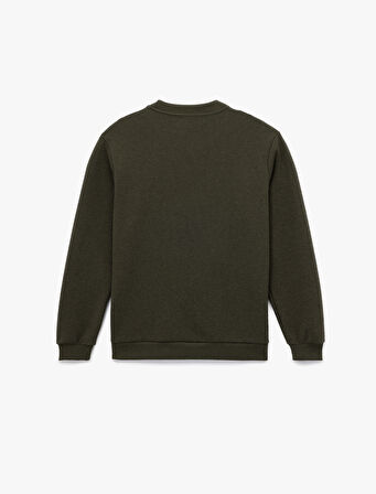 Dokulu Uzun Kollu Basic Bisiklet Yaka Sweatshirt