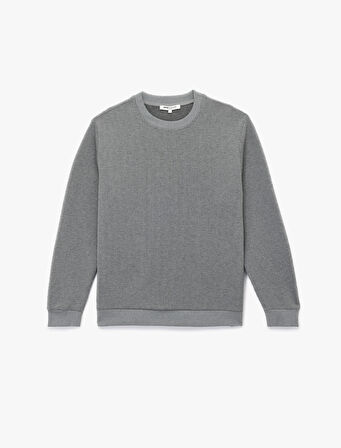 Dokulu Uzun Kollu Basic Bisiklet Yaka Sweatshirt