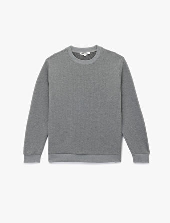 Dokulu Uzun Kollu Basic Bisiklet Yaka Sweatshirt