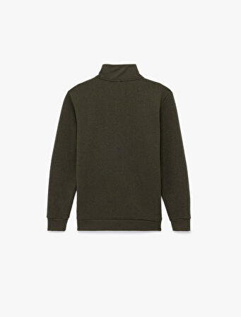 Dokulu Uzun Kollu Yarım Fermuarlı Sweatshirt
