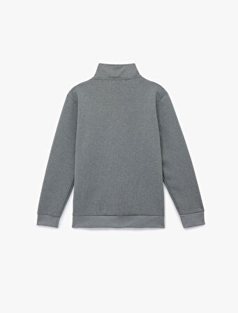 Dokulu Uzun Kollu Yarım Fermuarlı Sweatshirt