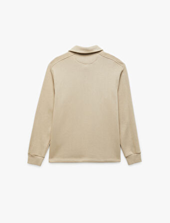 Şardonlu Cep Detaylı Uzun Kollu Yarım Fermuarlı Polo Yaka Sweatshirt