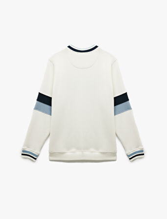 Şardonlu Uzun Kollu Bisiklet Yaka Renk Bloklu Kolej Baskılı Sweatshirt