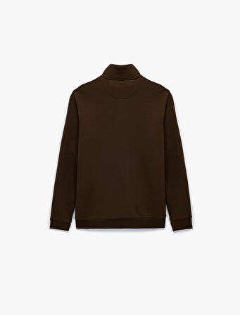 Şardonlu Uzun Kollu Baskılı Yarım Fermuarlı Sweatshirt